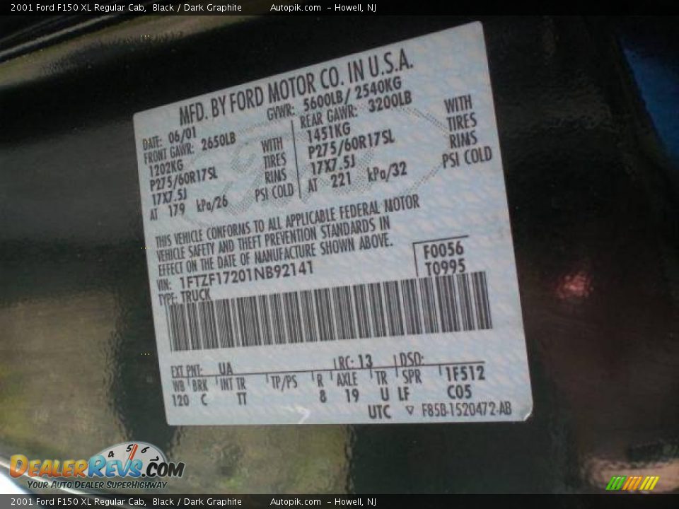 2001 Ford F150 XL Regular Cab Black / Dark Graphite Photo #15