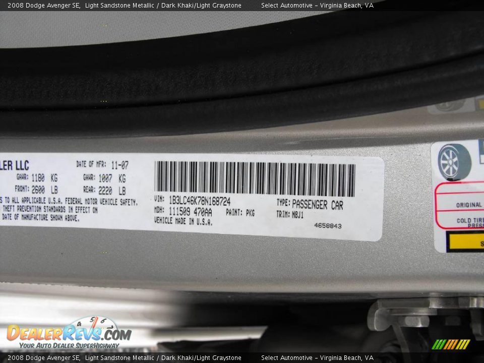 2008 Dodge Avenger SE Light Sandstone Metallic / Dark Khaki/Light Graystone Photo #22