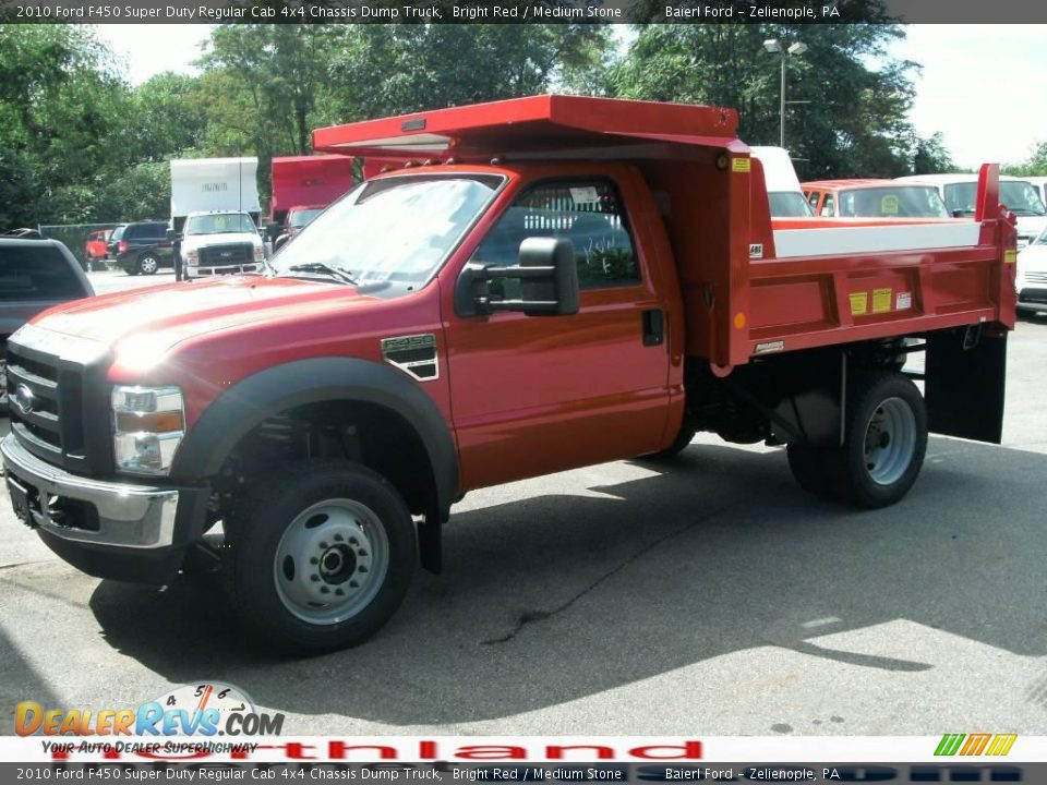 2010 Ford F450 Super Duty Regular Cab 4x4 Chassis Dump Truck Bright Red / Medium Stone Photo #2