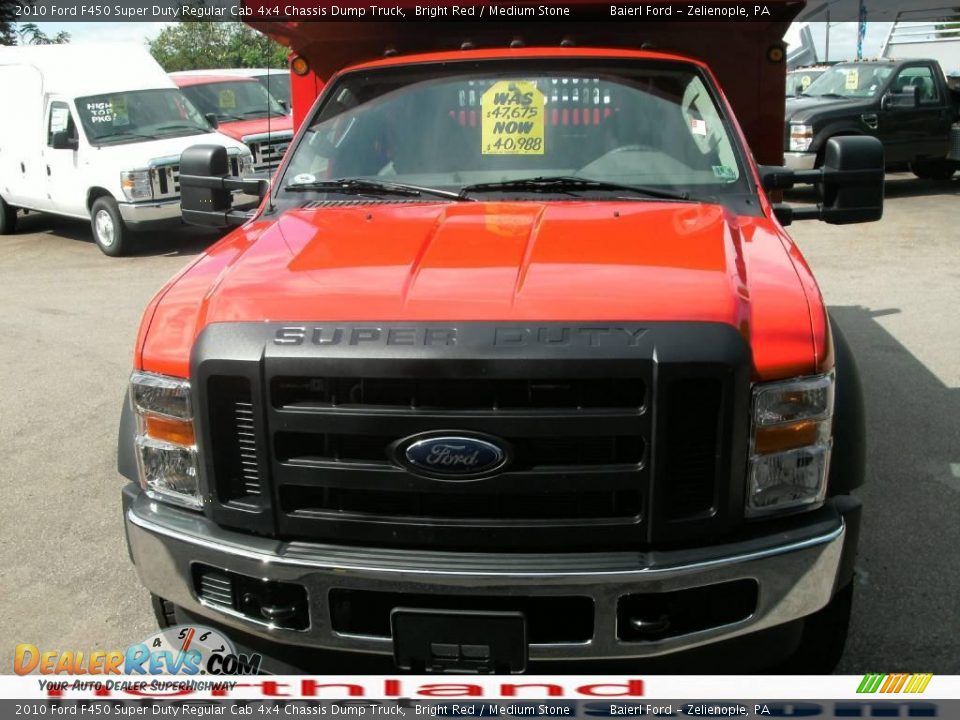 2010 Ford F450 Super Duty Regular Cab 4x4 Chassis Dump Truck Bright Red / Medium Stone Photo #3