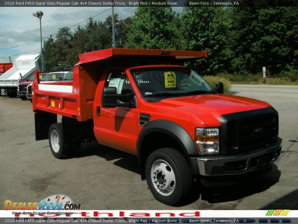 2010 Ford F450 Super Duty Regular Cab 4x4 Chassis Dump Truck Bright Red / Medium Stone Photo #4