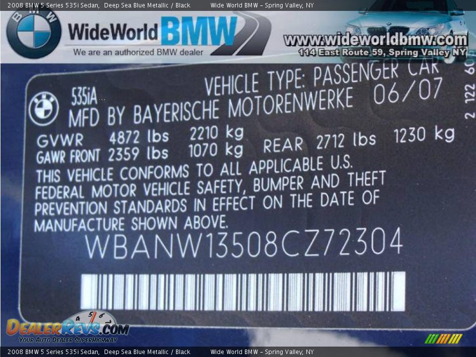 2008 BMW 5 Series 535i Sedan Deep Sea Blue Metallic / Black Photo #15