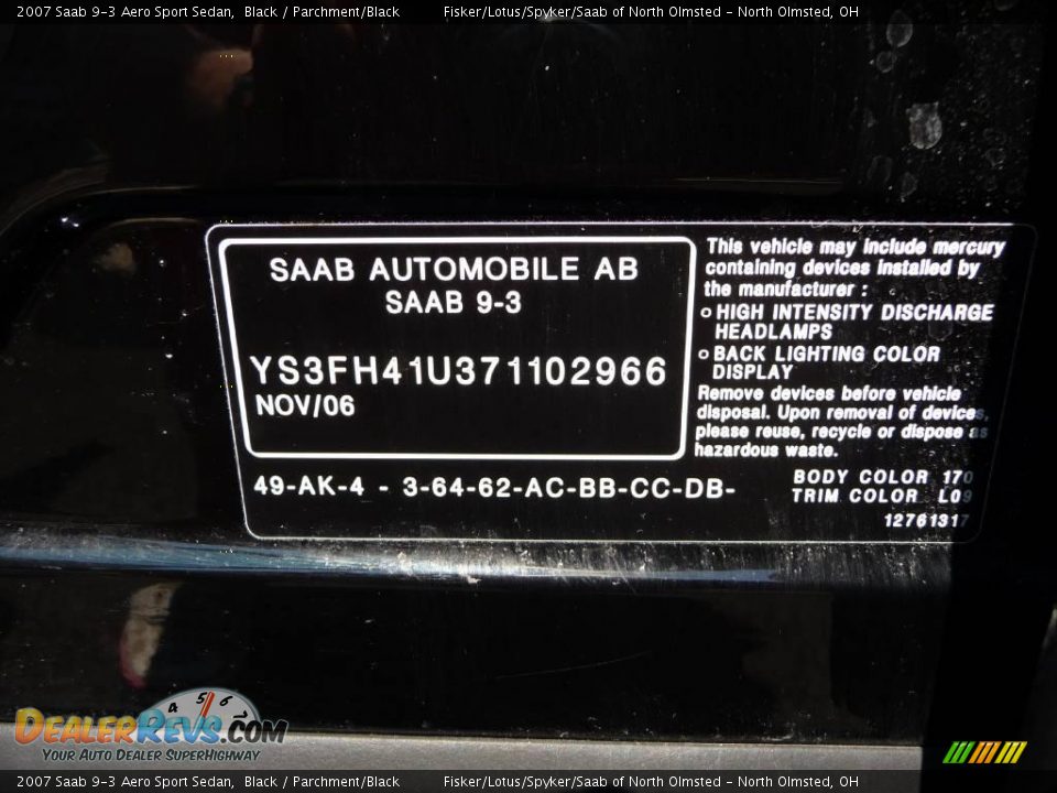 2007 Saab 9-3 Aero Sport Sedan Black / Parchment/Black Photo #23