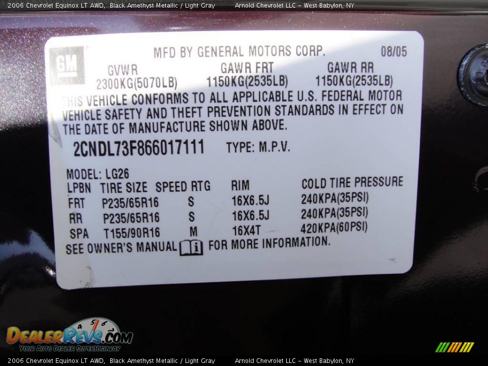 2006 Chevrolet Equinox LT AWD Black Amethyst Metallic / Light Gray Photo #16