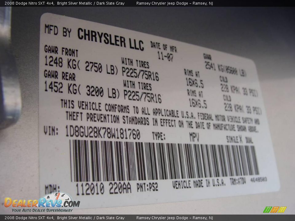 2008 Dodge Nitro SXT 4x4 Bright Silver Metallic / Dark Slate Gray Photo #16