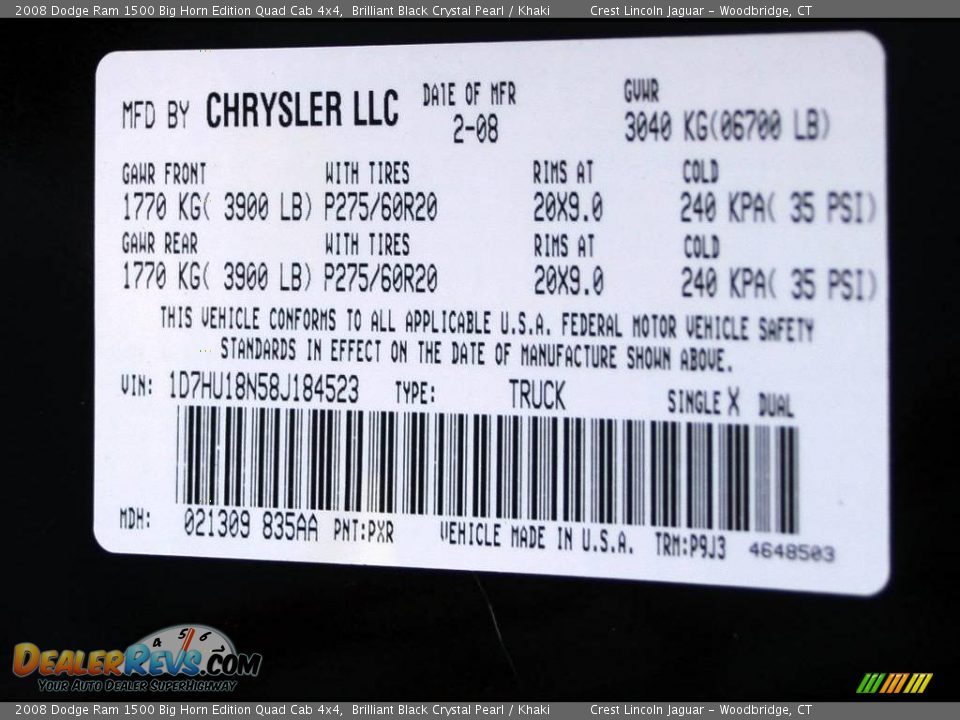 2008 Dodge Ram 1500 Big Horn Edition Quad Cab 4x4 Brilliant Black Crystal Pearl / Khaki Photo #15