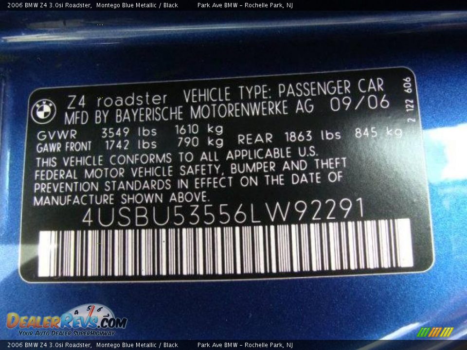 2006 BMW Z4 3.0si Roadster Montego Blue Metallic / Black Photo #27