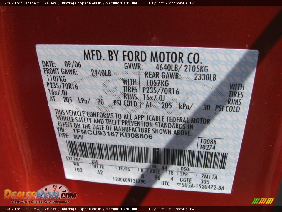 2007 Ford Escape XLT V6 4WD Blazing Copper Metallic / Medium/Dark Flint Photo #14
