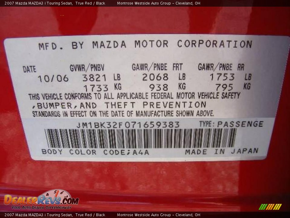 2007 Mazda MAZDA3 i Touring Sedan True Red / Black Photo #30