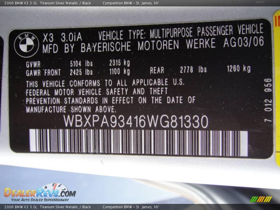 2006 BMW X3 3.0i Titanium Silver Metallic / Black Photo #15