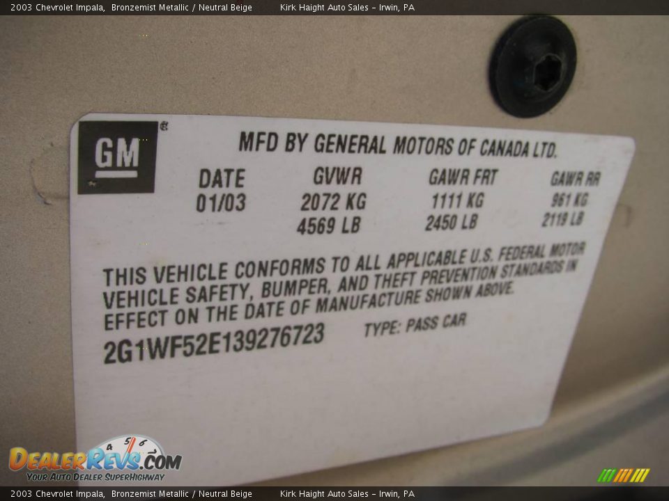 2003 Chevrolet Impala Bronzemist Metallic / Neutral Beige Photo #20