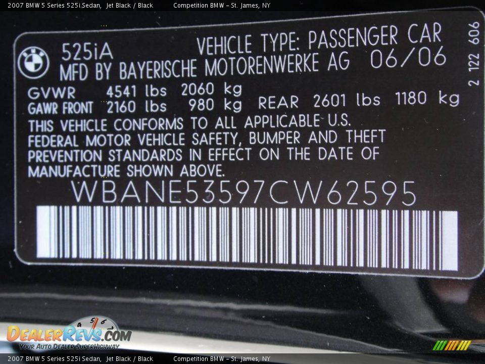 2007 BMW 5 Series 525i Sedan Jet Black / Black Photo #15