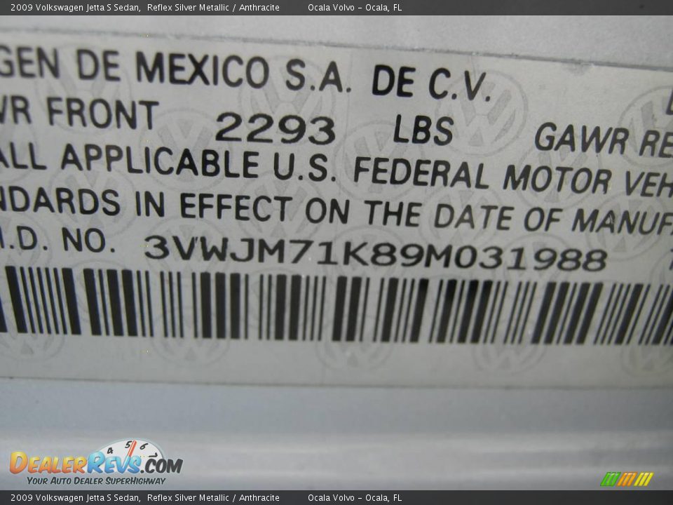 2009 Volkswagen Jetta S Sedan Reflex Silver Metallic / Anthracite Photo #14