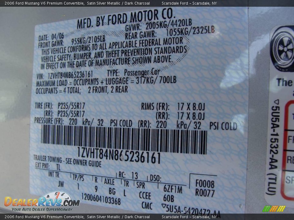 2006 Ford Mustang V6 Premium Convertible Satin Silver Metallic / Dark Charcoal Photo #24