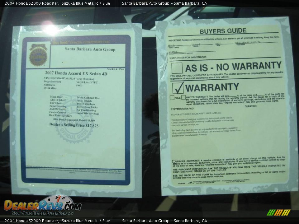 2004 Honda S2000 Roadster Suzuka Blue Metallic / Blue Photo #19