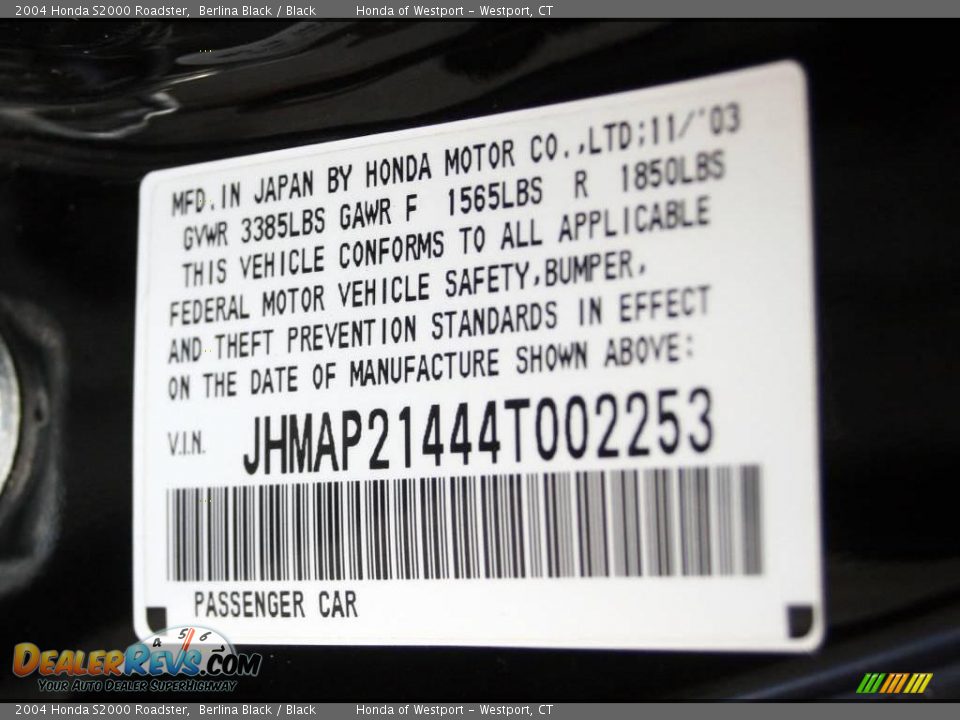 2004 Honda S2000 Roadster Berlina Black / Black Photo #19
