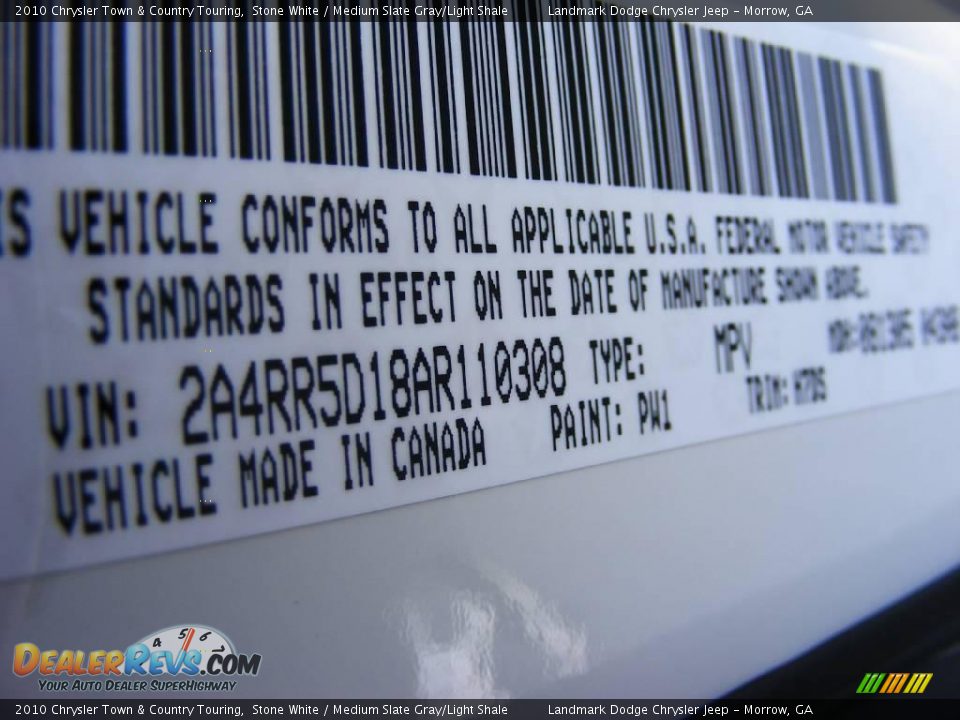 2010 Chrysler Town & Country Touring Stone White / Medium Slate Gray/Light Shale Photo #14