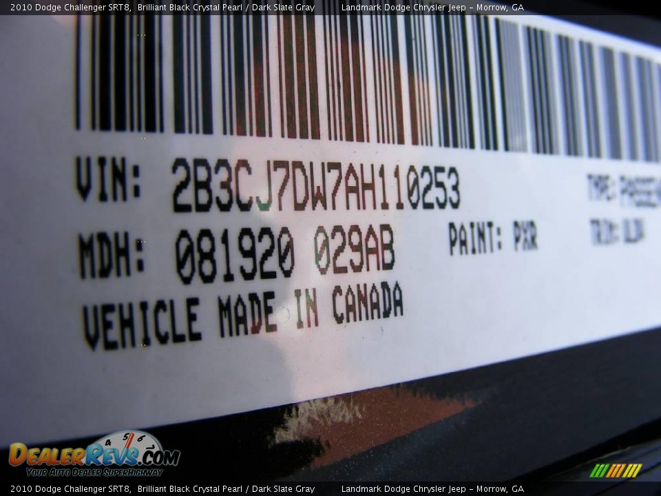 2010 Dodge Challenger SRT8 Brilliant Black Crystal Pearl / Dark Slate Gray Photo #14