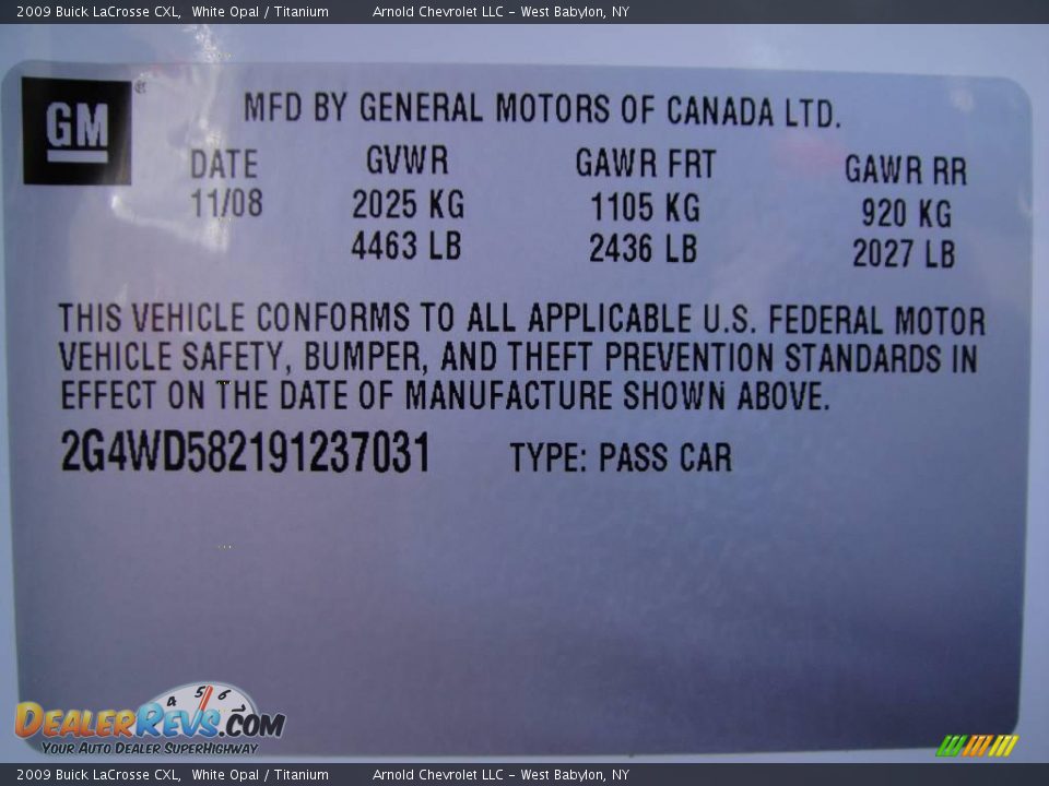 2009 Buick LaCrosse CXL White Opal / Titanium Photo #15