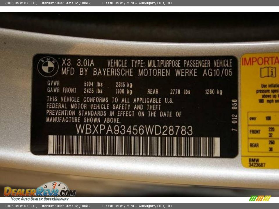 2006 BMW X3 3.0i Titanium Silver Metallic / Black Photo #23