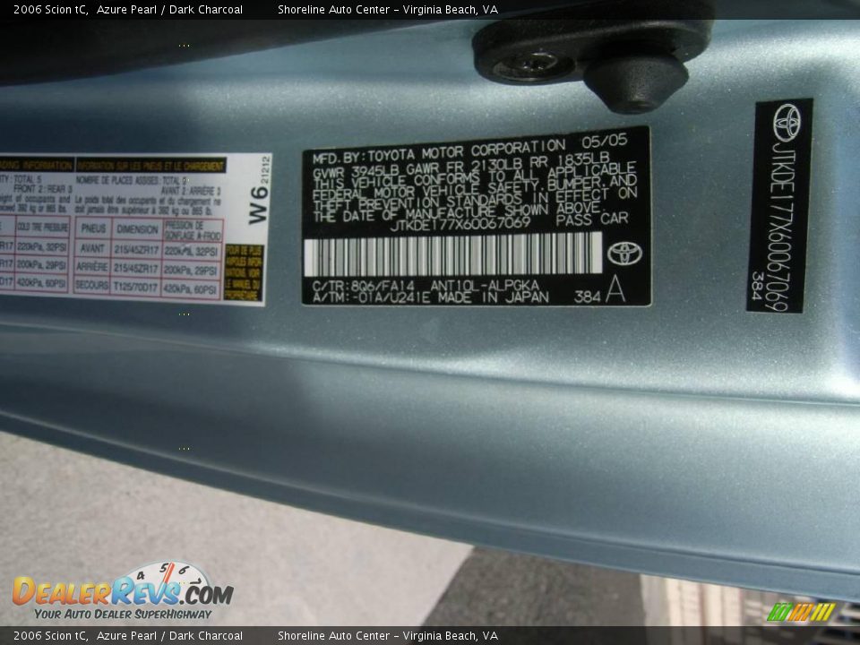 2006 Scion tC Azure Pearl / Dark Charcoal Photo #18