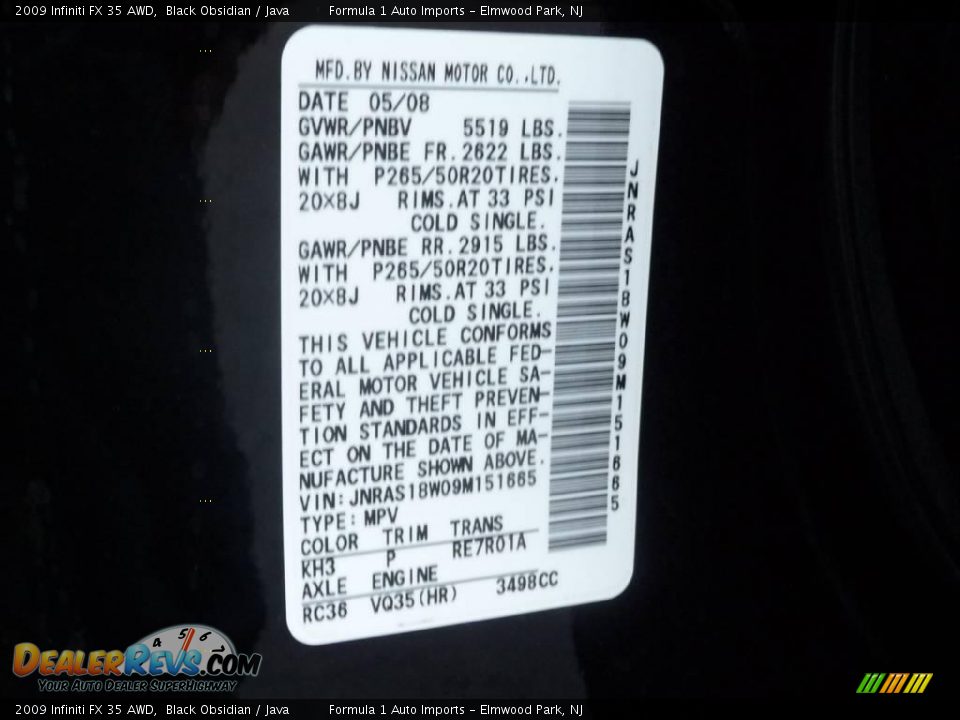 2009 Infiniti FX 35 AWD Black Obsidian / Java Photo #33
