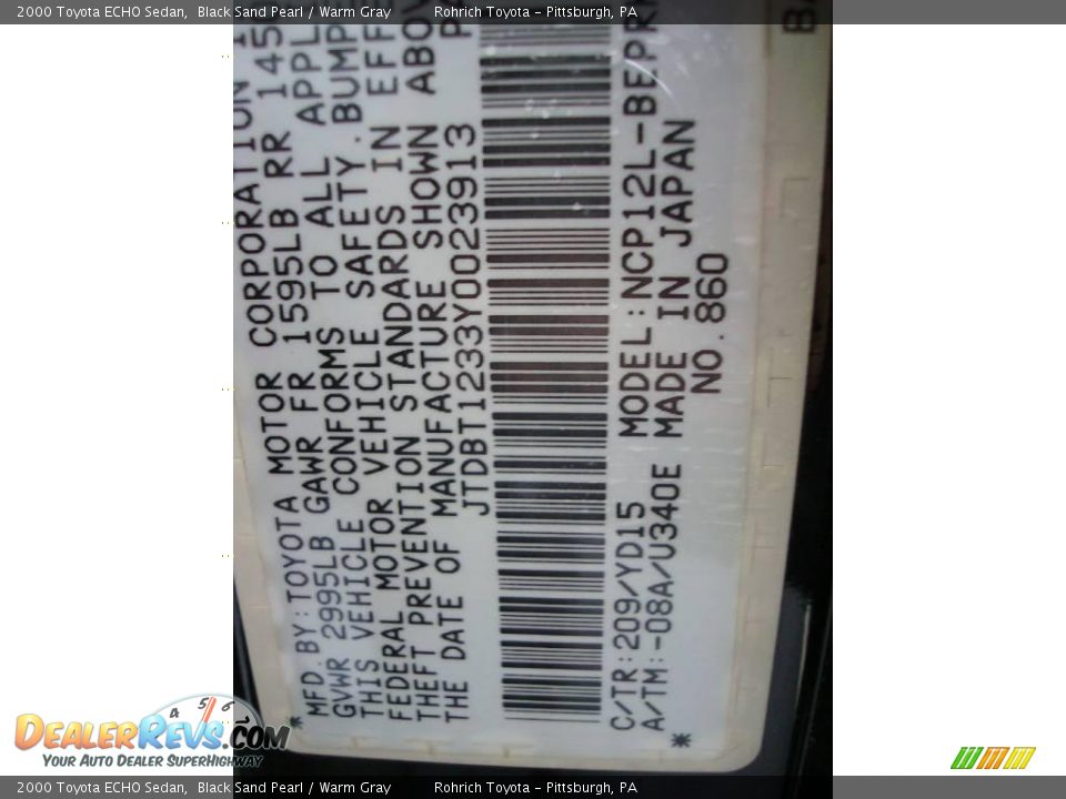 2000 Toyota ECHO Sedan Black Sand Pearl / Warm Gray Photo #19