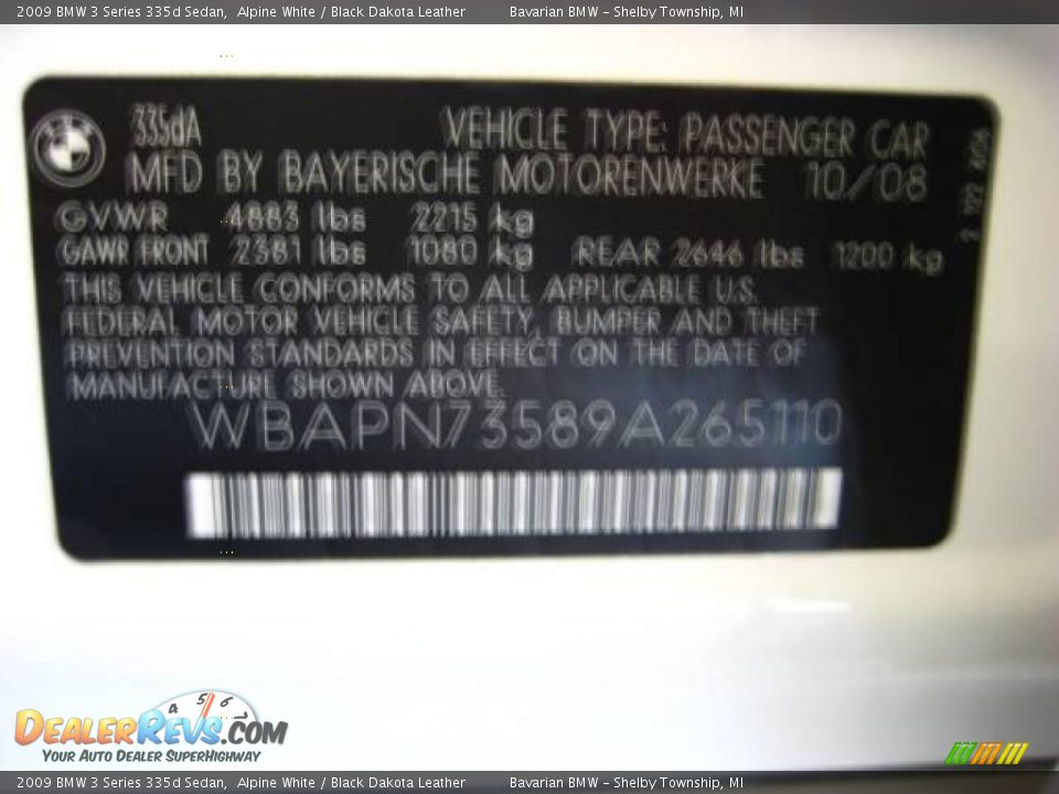 2009 BMW 3 Series 335d Sedan Alpine White / Black Dakota Leather Photo #13