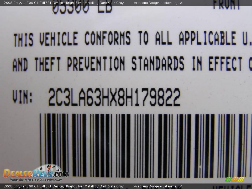 2008 Chrysler 300 C HEMI SRT Design Bright Silver Metallic / Dark Slate Gray Photo #13