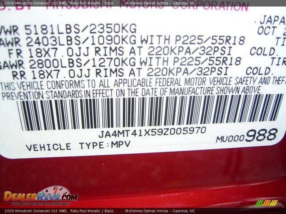 2009 Mitsubishi Outlander XLS 4WD Rally Red Metallic / Black Photo #10