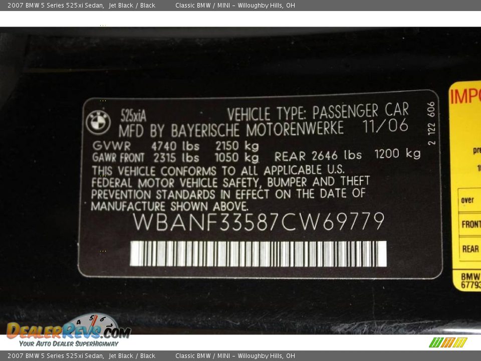 2007 BMW 5 Series 525xi Sedan Jet Black / Black Photo #27
