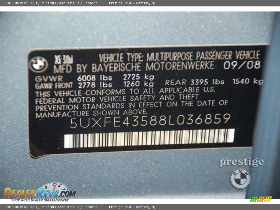 2008 BMW X5 3.0si Mineral Green Metallic / Tobacco Photo #11