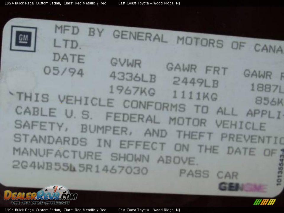 1994 Buick Regal Custom Sedan Claret Red Metallic / Red Photo #15