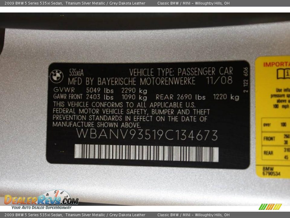 2009 BMW 5 Series 535xi Sedan Titanium Silver Metallic / Grey Dakota Leather Photo #28