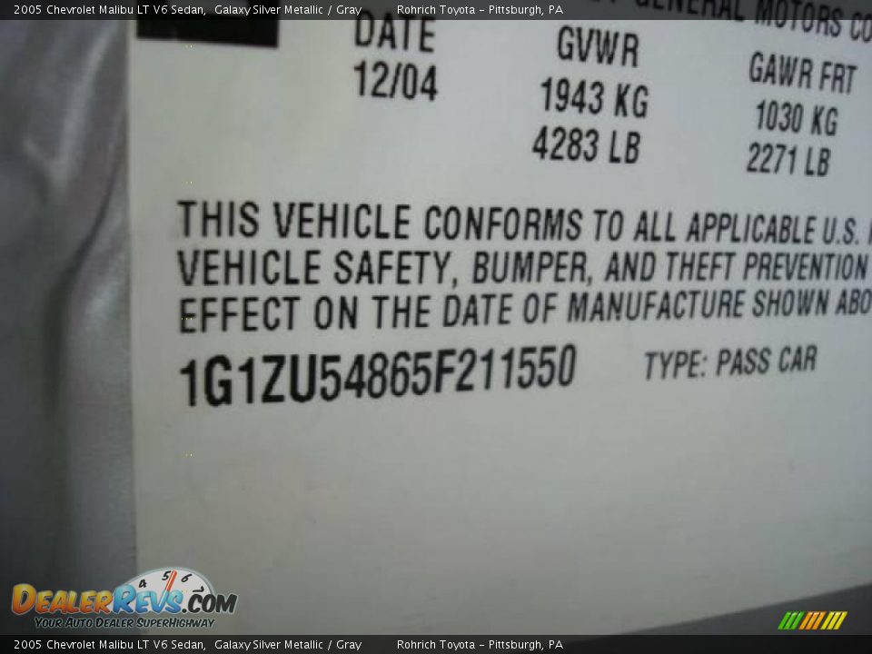 2005 Chevrolet Malibu LT V6 Sedan Galaxy Silver Metallic / Gray Photo #19