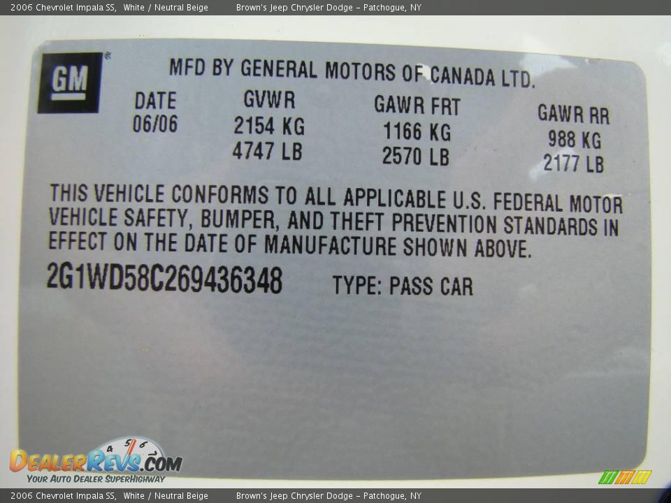 2006 Chevrolet Impala SS White / Neutral Beige Photo #15