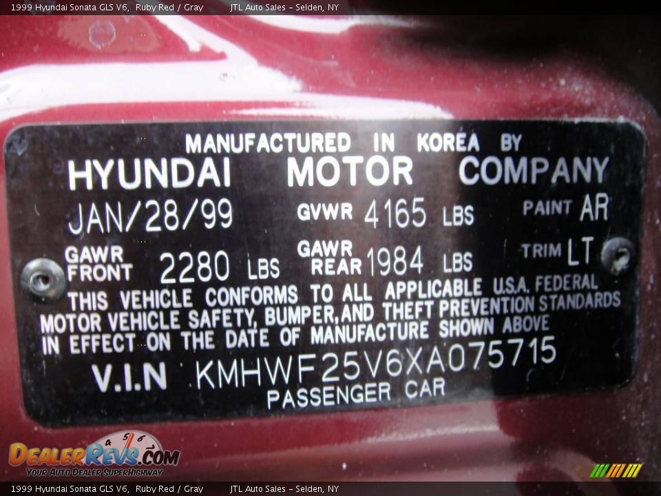 1999 Hyundai Sonata GLS V6 Ruby Red / Gray Photo #15