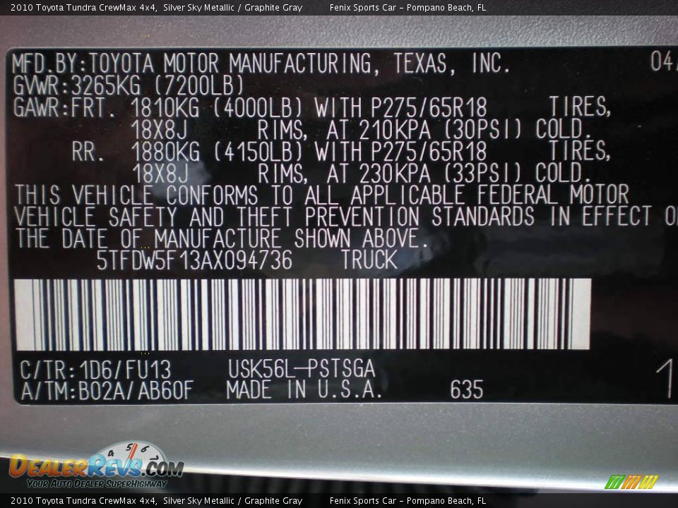 2010 Toyota Tundra CrewMax 4x4 Silver Sky Metallic / Graphite Gray Photo #32