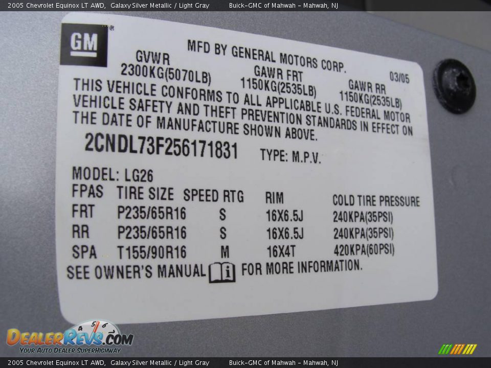 2005 Chevrolet Equinox LT AWD Galaxy Silver Metallic / Light Gray Photo #24