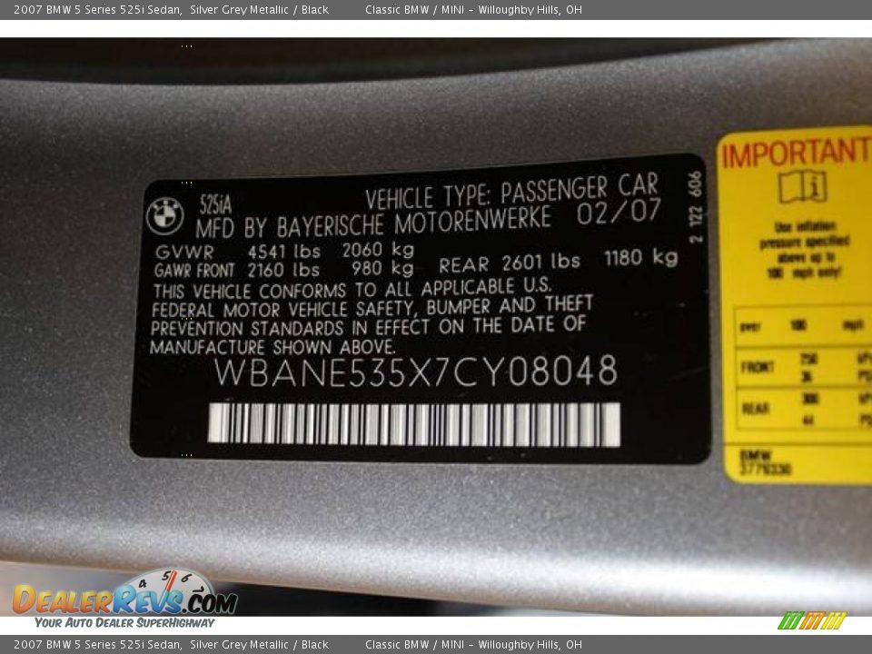 2007 BMW 5 Series 525i Sedan Silver Grey Metallic / Black Photo #26