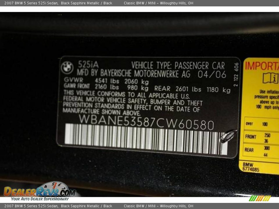 2007 BMW 5 Series 525i Sedan Black Sapphire Metallic / Black Photo #27