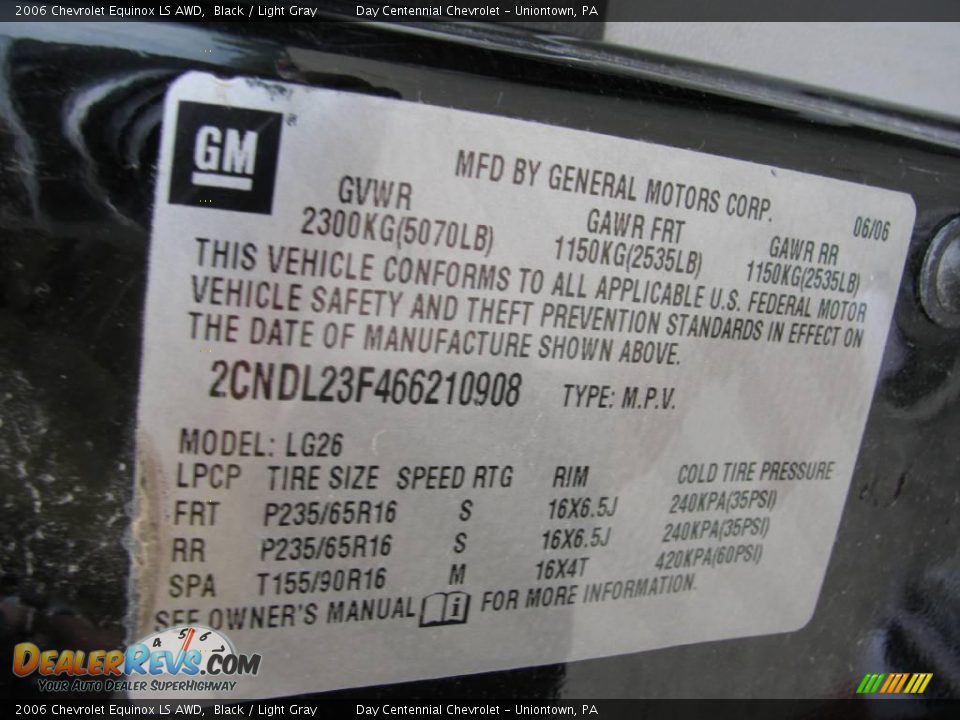2006 Chevrolet Equinox LS AWD Black / Light Gray Photo #15