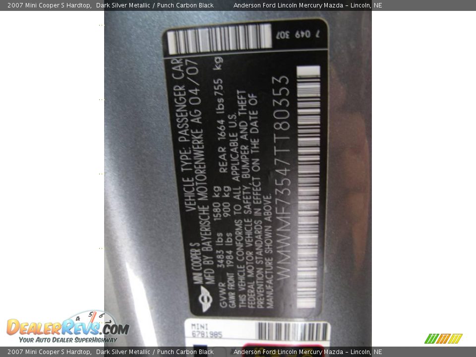 2007 Mini Cooper S Hardtop Dark Silver Metallic / Punch Carbon Black Photo #33