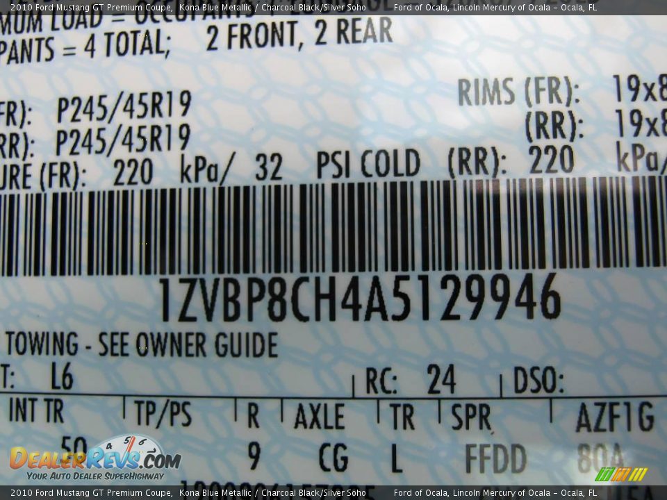 2010 Ford Mustang GT Premium Coupe Kona Blue Metallic / Charcoal Black/Silver Soho Photo #15