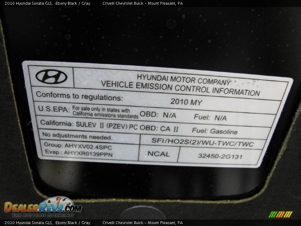 2010 Hyundai Sonata GLS Ebony Black / Gray Photo #14
