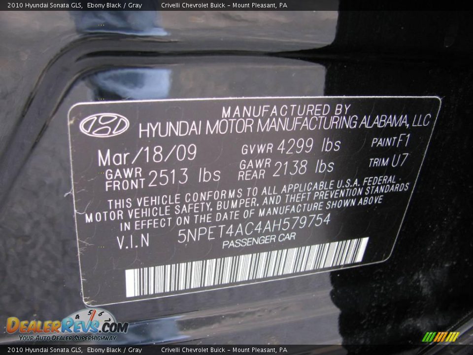 2010 Hyundai Sonata GLS Ebony Black / Gray Photo #29