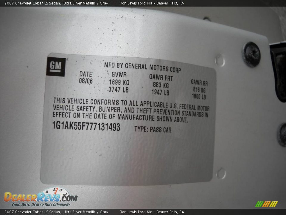 2007 Chevrolet Cobalt LS Sedan Ultra Silver Metallic / Gray Photo #9
