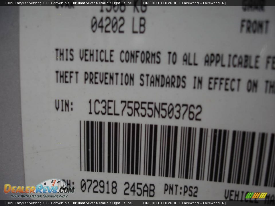2005 Chrysler Sebring GTC Convertible Brilliant Silver Metallic / Light Taupe Photo #15