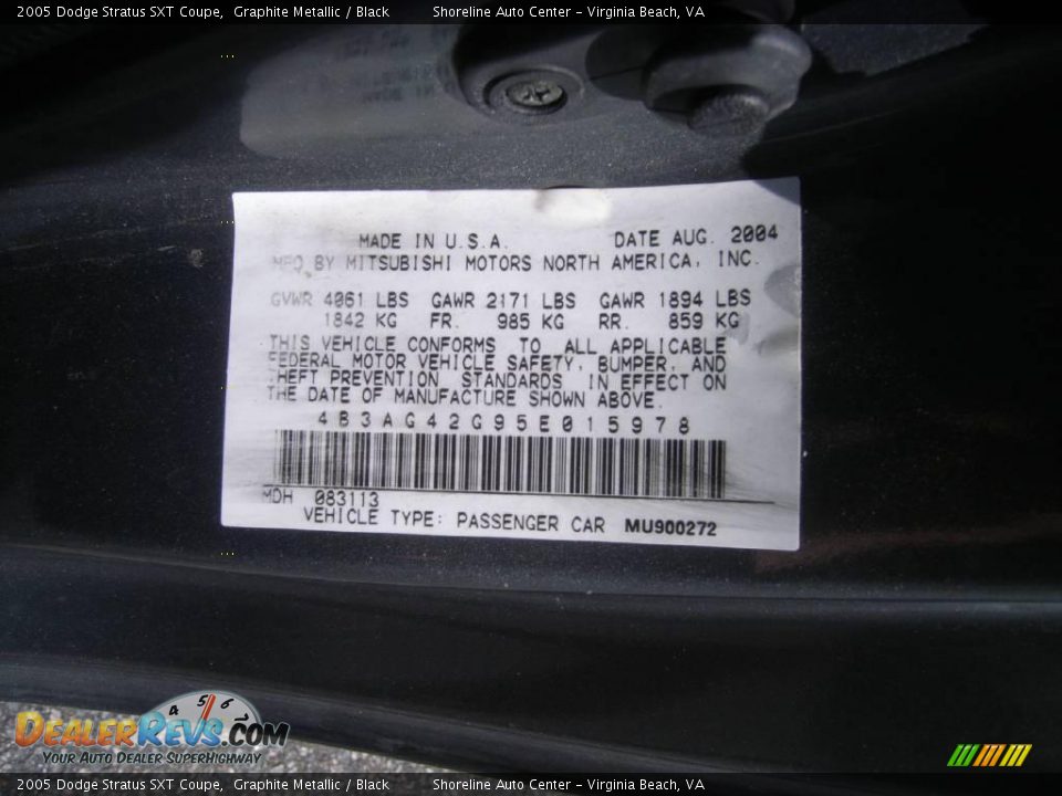 2005 Dodge Stratus SXT Coupe Graphite Metallic / Black Photo #18