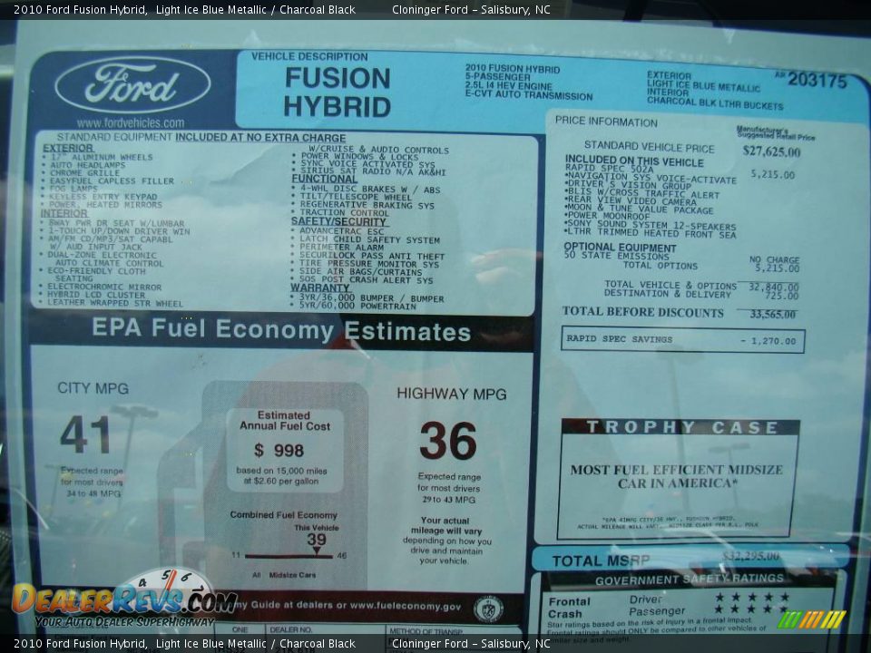 2010 Ford Fusion Hybrid Light Ice Blue Metallic / Charcoal Black Photo #14